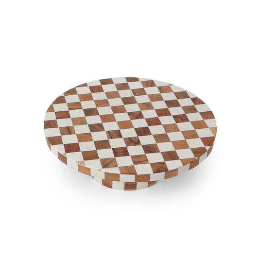 Checker Pattern Cake Stand with Wooden Base
