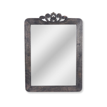 Dark Wood Wavy Round Mirror