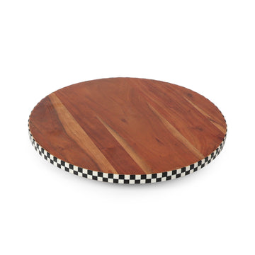 Checker Rim Round Wooden Serving Platter