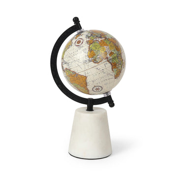 Cream & Green World Globe with Stone Base – Elegant Desk Décor