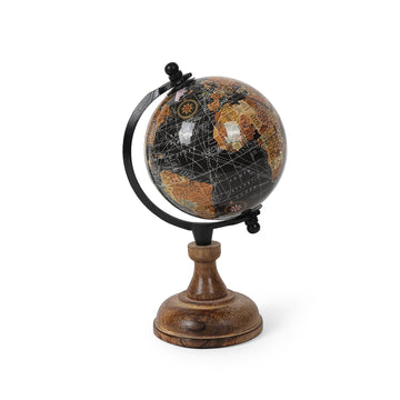Dark Antique World Globe with Wooden Base – Classic Tabletop Décor