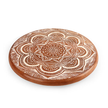 Hand-Carved Mandala Round Wooden Platter