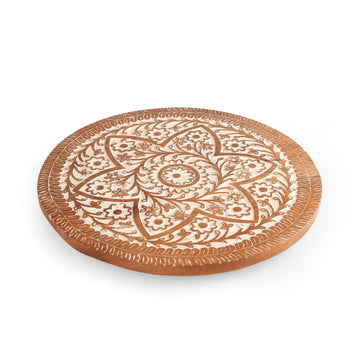 Floral Carved Round Wooden Platter