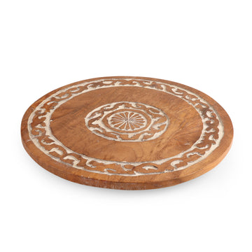 Carved Mandala Round Platter Tray