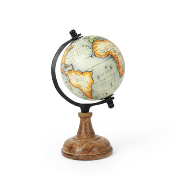 Green & Beige World Globe with Wooden Stand – Classic Home Décor