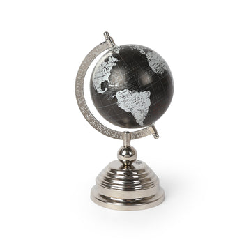 Black & Silver World Globe – Modern Metallic Desk Décor