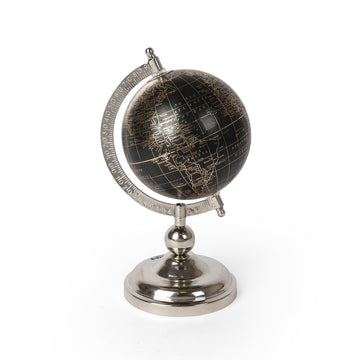 Black Antique World Globe with Silver Frame – Luxury Office Décor
