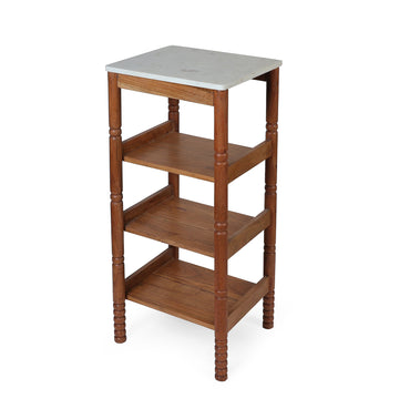 Solid Wood Rack with Stone Top – Open Storage Shelf
