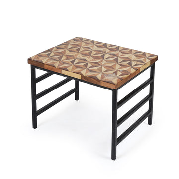 Geometric Wooden Top Side Table with Metal Frame