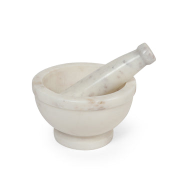 Pedestal White Marble Mortar & Pestle | Chutney & Spice Bowl