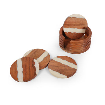 Striped Wood Finish Coasters – Modern Round Coaster Set
