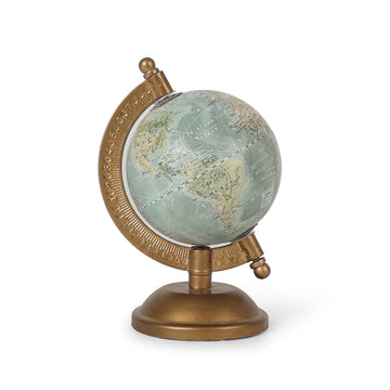 Light Blue World Globe with Gold Frame – Classic Table Décor