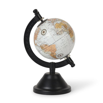 Cream Antique World Globe with Black Stand – Educational Tabletop Décor