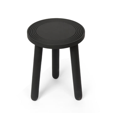 Modern Black Round Plant Stand with Grooved Top