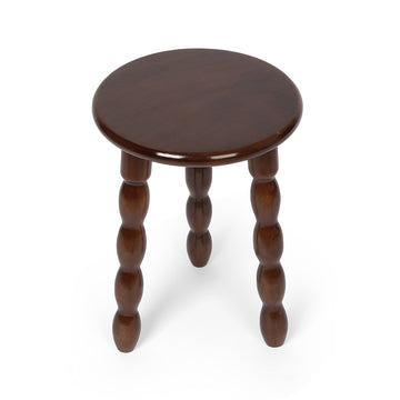 Walnut Finish Round Wooden Plant Stand with Turned Legs