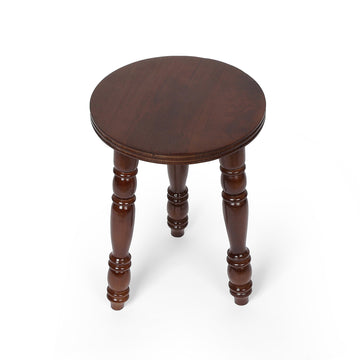 Glossy Brown Round Wooden Plant Stand with Turned Legs