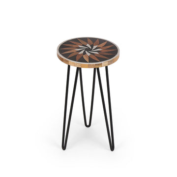 Starburst Pattern Inlay Round Side Table