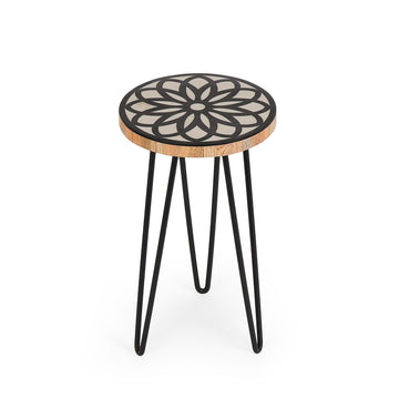 Floral Top Plant Stand | Metal Hairpin Legs Side Table