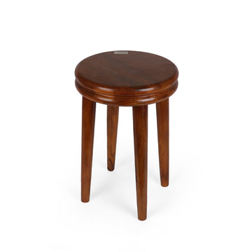 Round Wooden Plant Stand Stool | Handcrafted Polished Finish