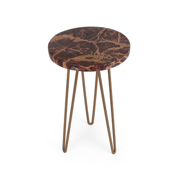 Brown Marble Round Accent Side Table