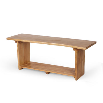 Handcrafted Solid Wood Console Bench with Shelf