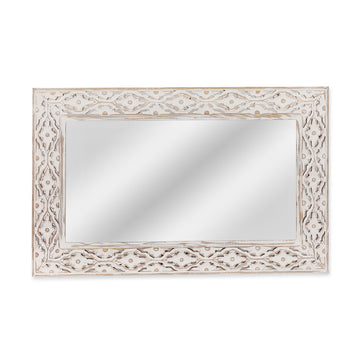 Hand-Carved Whitewash Rectangle Wall Mirror