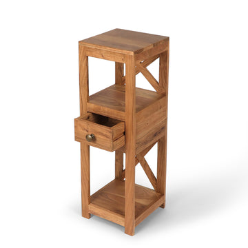 Solid Wood Storage Rack with Drawer – Open Shelf Design