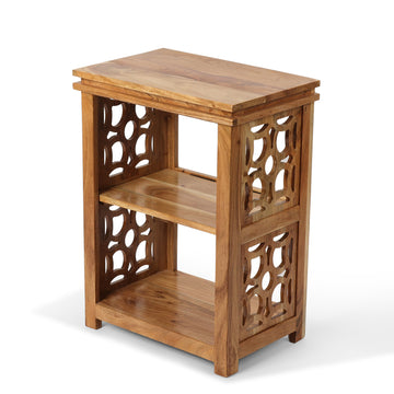 Solid Wood Storage Rack with Cutwork Sides – Decorative Shelf Unit