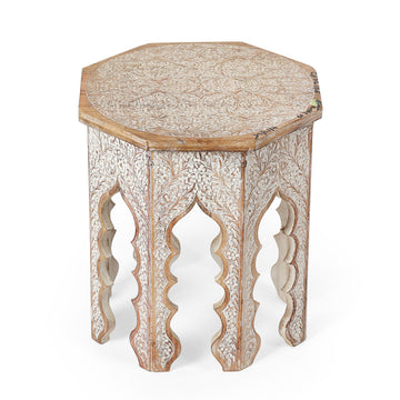 Vintage Hand Carved Wooden Side Table – Octagonal Top