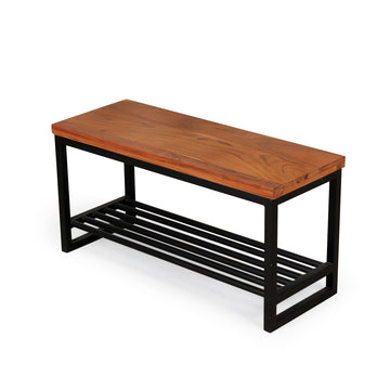 Industrial Wood and Metal Console Table with Storage Rack