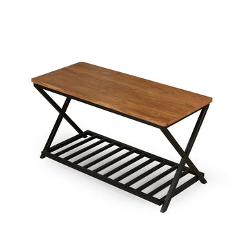 Industrial Solid Wood Bench with Metal X-Frame Base