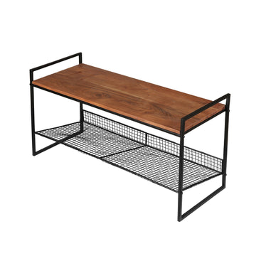Modern Wood & Metal Console Table with Mesh Shelf