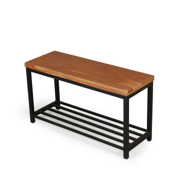 Industrial Console Table with Solid Wood Top & Metal Base