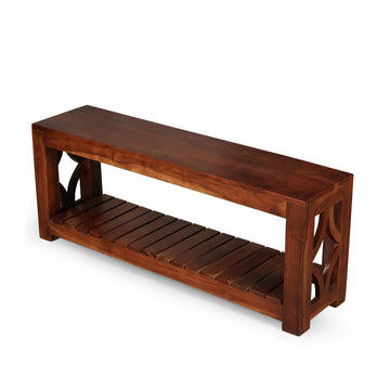 Handcrafted Solid Wood Storage Bench with Slatted Shelf