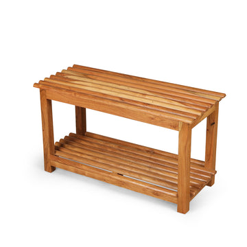 Solid Wood Slatted Storage Bench – Functional Design