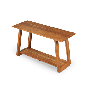 Minimal Solid Wood Bench with Open Frame Base