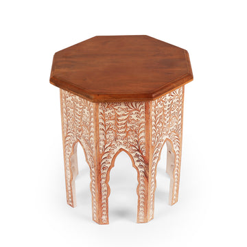 Solid Wood Hand Carved Accent Table – Octagonal Design