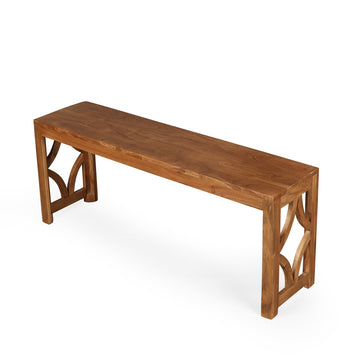 Handcrafted Solid Wood Bench with Cutwork Sides