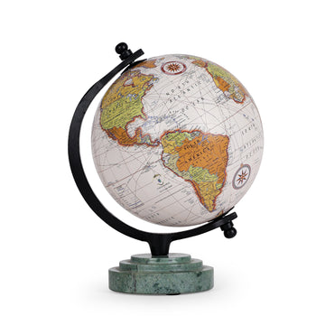 Cream & Green World Globe with Stone Base – Luxury Desk Accent