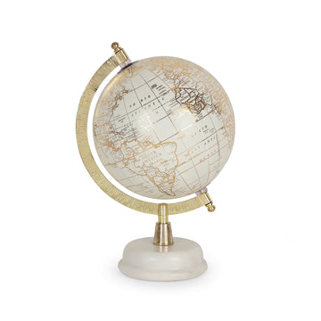 Ivory World Globe with Gold Frame & Marble Base – Premium Desk Décor