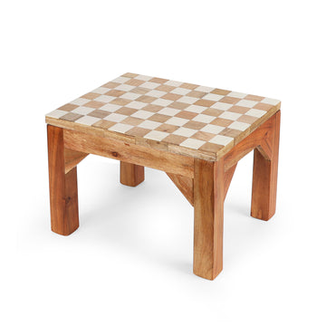 Checkered Inlay Wooden Side Table | Accent Table for Living Room