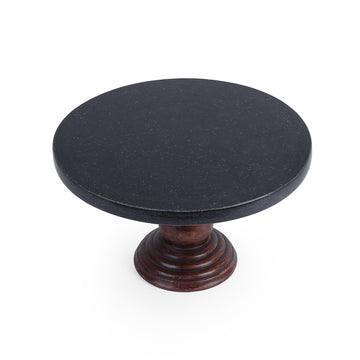 Solid Black Cake Stand with Wooden Pedestal