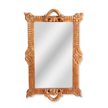 Hand-Carved Rustic Wooden Wall Mirror