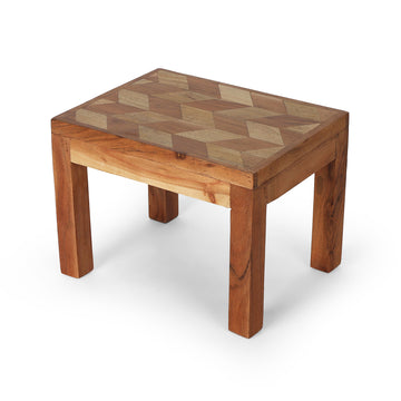 Chevron Inlay Square Table | Wooden End Table for Sofa & Bedroom