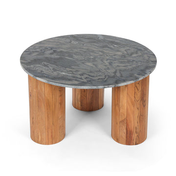 Round Marble Top Coffee Table with Solid Wood Base