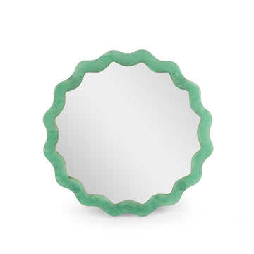 Green Scalloped Round Wall Mirror