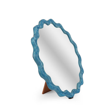 Blue Scalloped Table Mirror Stand