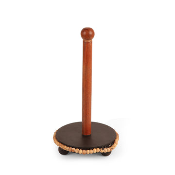 Beaded Rim Tissue Holder – Black Base with Wooden Stem Stand