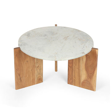 Modern Marble Top Side Table with Solid Wood Legs