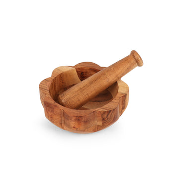 Rustic Wooden Mortar & Pestle | Chutney & Spice Grinder